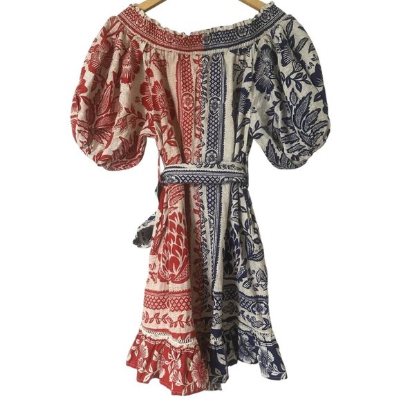 Farm Rio Mixed Pineapple Garden Off Shoulder Mini Dress S Pockets Puff Sleeves - Picture 11 of 16